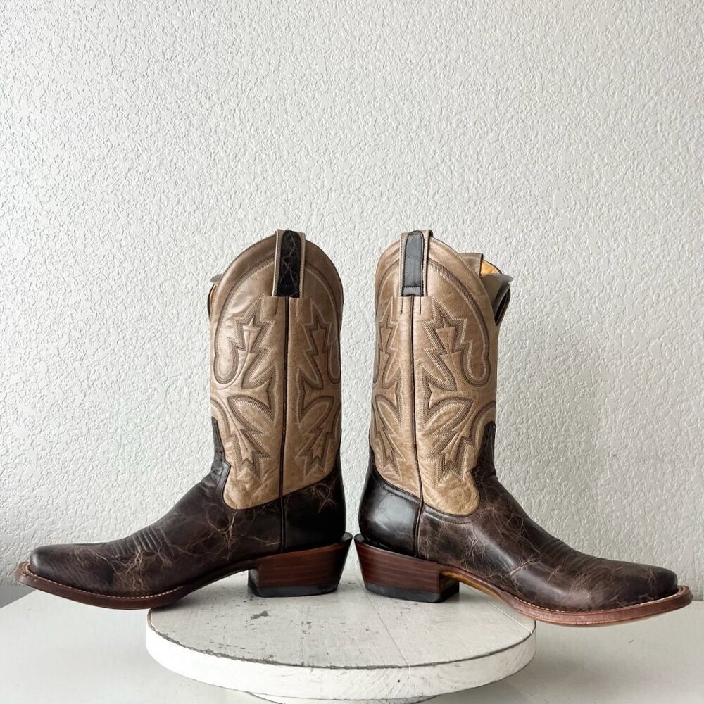 Rod Patrick Mens Cowboy Boots 9.5AA Antique Mocha Bison Brown Western Blunt Toe - Picture 7 of 12